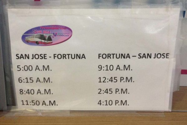 San Jose to La Fortuna bus schedule