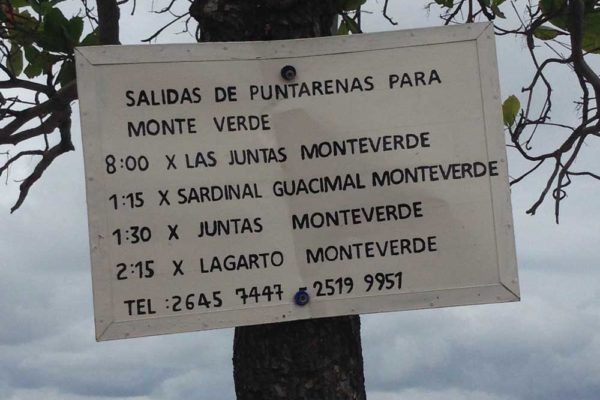 Puntarenas to Monteverde Schedule