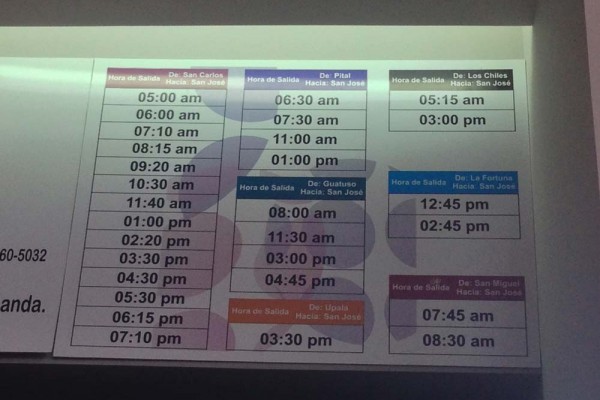 Schedule Inside 710 Station San Jose, Costa Rica