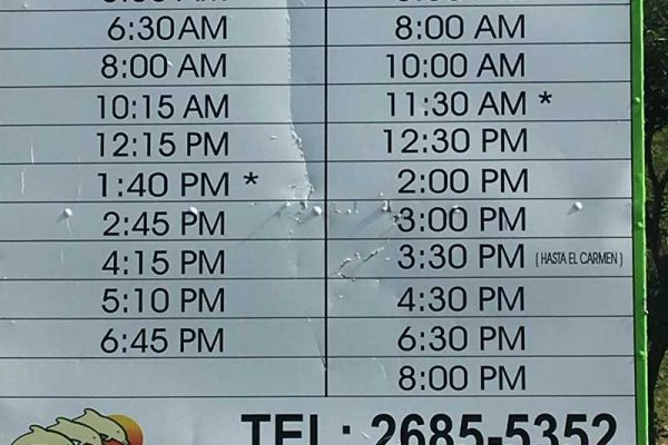 Samara Costa Rica bus timetable