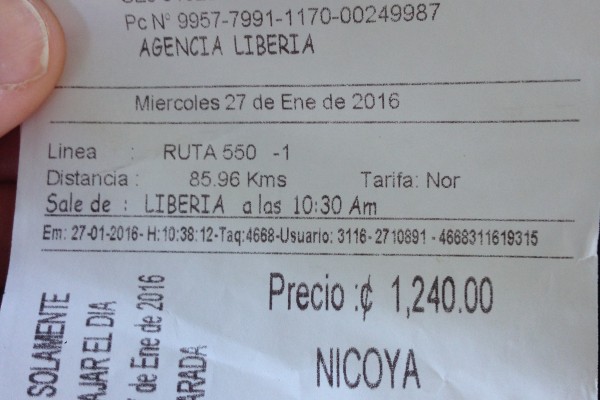 Liberia to Nicoya, Costa Rica ticket