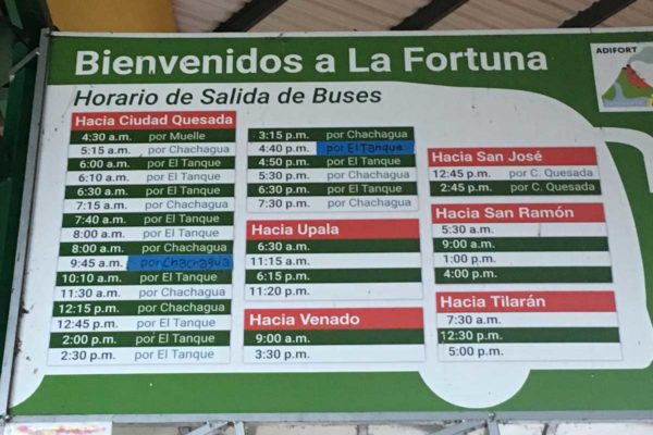 La Fortuna Costa Rica Bus Schedule