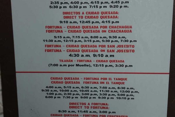La Fortuna Costa Rica bus schedule Mar 2019