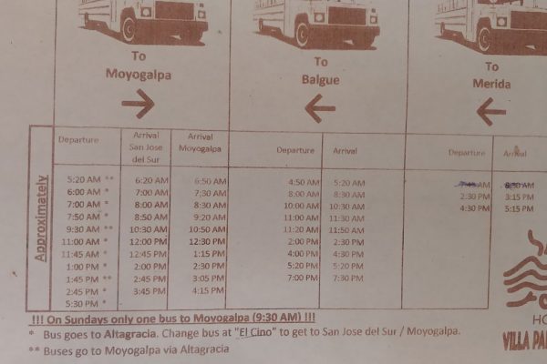 Ometepe bus schedule 2018