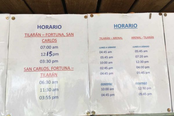 Tilaran Costa Rica bus schedules and station